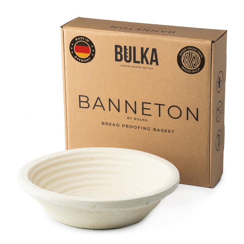 Bulka Large Round 9" 1kg Groove Banneton Bread Proofing Basket Pressed Wood Pulp, Sourdough Proofing Basket - Non-Stick Bread Proofing Bowl Sourdough Bread Baking Supplies, Made in Germany. - Image 1